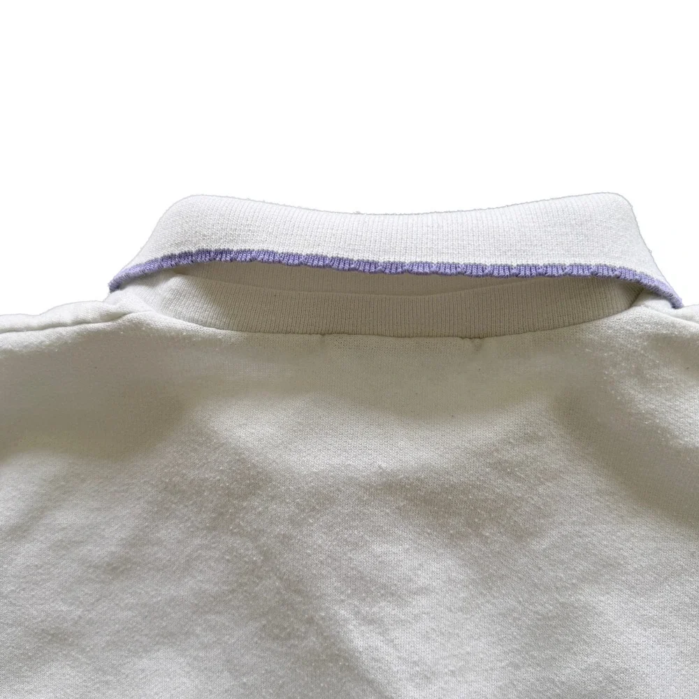 Vintage White Teddy Bear Tea Party Graphic Sweatshirt Polo Collar Women Large - Picture 5 of 8